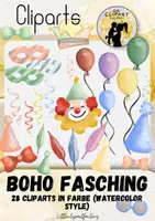 Vorschau - selbst erstellte Cliparts/Grafiken - Fasching/ Karneval im Watercolor-/Boho- Style - Deckblatt