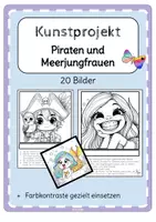 Vorschau - Mal- und Bastelvorlagen - Kunstprojekt Ausmalbilder Meerjungfrau und Piraten - Deckblatt