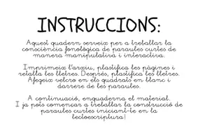 Vista previa - Refuerzo / NEE / Materiales de apoyo - QUADERN CONSCIÈNCIA FONOLÒGICA PARAULES CURTES - página 1