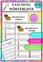 Vorschau - Arbeitsblätter - Karneval Fasching Wörterliste inkl. Plural DaZ DaF Grundstufe - Deckblatt