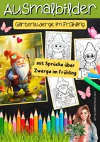 Vorschau - Mal- und Bastelvorlagen - Ausmalbilder Gartenzwerge im Frühling mit Sprüche | Klasse 1 bis 4 - Deckblatt