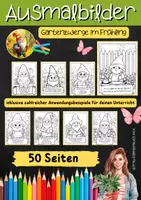 Vorschau - Mal- und Bastelvorlagen - Ausmalbilder Gartenzwerge im Frühling mit Sprüche | Klasse 1 bis 4 - Seite 2