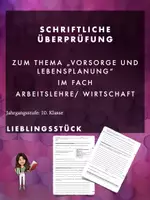 Vorschau - Test - Schriftliche Überprüfung im Fach AW: Vorsorge und Lebensplanung - Deckblatt