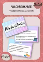 Vorschau - Stationenlernen - Abschreibkartei Valentinstag - 10 kurze Geschichten - Deckblatt