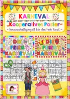 Vorschau - Mal- und Bastelvorlagen - Karneval: Kooperatives Poster (2 Versionen mit Klassennamen) - Deckblatt