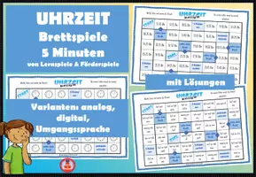 Vorschau - Stationenlernen - Uhrzeit Brettspiele auf 5 Minuten genau - 4 Varianten - Deckblatt