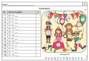 Vorschau - Arbeitsblätter - Rechenspur Fasching/ Karneval: Minus/ Subtraktion (Klasse 1-3) - Seite 2