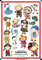 Vista previa - Elementos para la creación de materiales - Carnaval | Clipart Set | Color + B/N - Portada