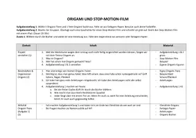 Vorschau - Stundenentwürfe - Detaillierte Verlaufsplanung: Origami und Stop-Motion-Film - Deckblatt