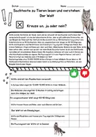 Vorschau - Arbeitsblätter - Sachtexte zu Tieren lesen und verstehen: Der Wolf - Deckblatt