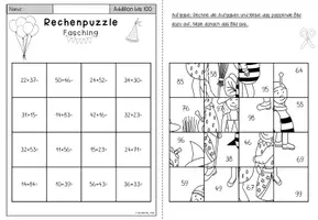 Vorschau - Mal- und Bastelvorlagen - Rechenpuzzles Fasching Klasse 2 ZR 100 - Seite 3