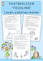 Vorschau - Arbeitsblätter - Partnerlesen Frühling, Lesen - zuhören - anmalen - Deckblatt