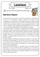 Vorschau - Arbeitsblätter - Leseverständnis - Berliner Mauer + Lösungen - Seite 1