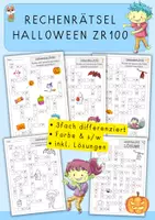 Vorschau - Arbeitsblätter - Rechenrätsel Halloween, ZR100, Addition, Subtraktion - Deckblatt