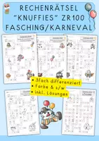 Vorschau - Arbeitsblätter - Rechenrätsel ZR100 Knuffies Fasching, Karneval - Deckblatt