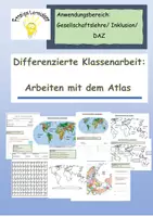 Vorschau - Fördermaterial/Inklusion - Differenzierte Arbeitsblätter Klassenarbeit Kontinente u Ozeane - Deckblatt