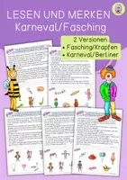 Vorschau - Arbeitsblätter - Lesen und merken, Karneval, Fasching - Deckblatt