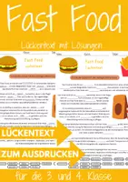 Vorschau - Arbeitsblätter - Fast Food Lückentext mit Lösungen 4. Klasse und 5. Klasse Ernährung Gesund Leben - Deckblatt