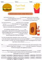 Vorschau - Arbeitsblätter - Fast Food Lückentext mit Lösungen 4. Klasse und 5. Klasse Ernährung Gesund Leben - Seite 1