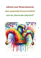 Vorschau - Arbeitsblätter - Infotext zum Karneval + Kreuzworträtsel + Labyrinth - Deckblatt