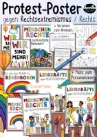 Vorschau - Mal- und Bastelvorlagen - Protest Poster - gegen Rechtsextremismus / Rechts / Demonstration #demokratiestärken - Deckblatt