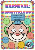 Vorschau - Unterrichtsreihen - Karneval - Fasching - Subtraktionen im Zahlenraum 10 - Legematerial - Clown und Konfetti - Deckblatt
