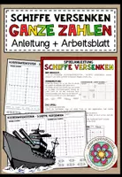 Vorschau - Arbeitsblätter - Ganze Zahlen im Koordinatensystem – Schiffe versenken | Spiel + Arbeitsblatt - Deckblatt