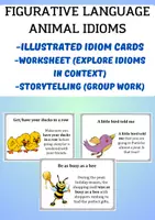 Vorschau - Arbeitsblätter - Figurative Language, Animal Idioms in English: Context, Questions, Picture Cards - Deckblatt
