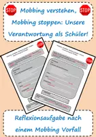 Vorschau - Arbeitsblätter - Mobbing - Reflexionsaufgabe nach Vorfall - Klasse 6,7,8,9 - Deckblatt