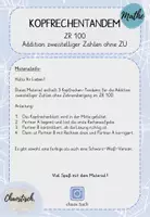 Vorschau - Aufgabenkarten - Kopfrechentandem im ZR 100 - Addition ohne ZÜ (schwer) - Seite 1