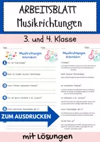 Vorschau - Arbeitsblätter - Musikrichtungen HipHop Grundschule Jazz Arbeitsblatt 3. & 4.Klasse Musik mit Lösungen - Deckblatt