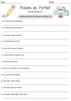 Vorschau - Arbeitsblätter - Präsens ins Perfekt A2-B2 2. Klasse 3. Klasse Zeitformen Präsens Perfekt Deutsch Arbeitsblatt mit Lösungen - Seite 1