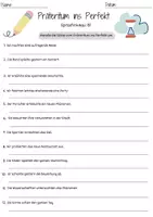 Vorschau - Arbeitsblätter - Präteritum Perfekt Präsens A2-B2 2. Klasse 3. Klasse Zeitformen Präteritum Perfekt Deutsch Arbeitsblatt mit Lösungen - Seite 1