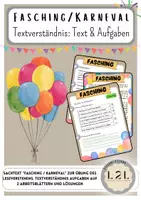 Vorschau - Arbeitsblätter - Fasching / Karneval - Textverständnis - Lesetext und Aufgaben - Deckblatt