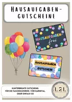 Vorschau - Bildkarten - Fasching / Karneval - Bunte Gutscheine für Hausaufgaben - Deckblatt