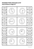 Vorschau - Arbeitsblätter - Klammerkarte Uhrzeiten (volle, halbe und viertel Stunden) - Deckblatt