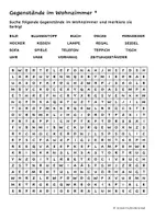 Vorschau - Arbeitsblätter - Suchsel Gegenstände im Wohnzimmer (2-fach differenziert) - Deckblatt