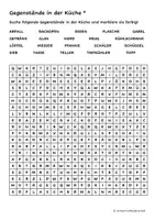 Vorschau - Arbeitsblätter - Suchsel Gegenstände in der Küche (2-fach differenziert) - Deckblatt