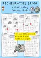 Vorschau - Arbeitsblätter - Rechenrätsel Valentinstag, Freundschaft, ZR100 - Deckblatt