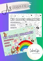 Vorschau - Mal- und Bastelvorlagen - A3 Poster Wir halten zusammen gegen rechts - bunt und schwarz weiß - Deckblatt