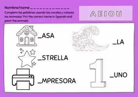 Vista previa - Manualidades / Dibujos para colorear - Propuestas vocales lectoescritura ingles castellano - página 2