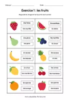 Aperçu - Feuilles d'exercices - Exercice de vocabulaire sur les fruits A1 / FLE - Page de couverture