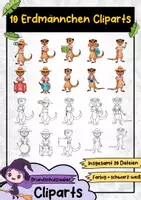 Vorschau - selbst erstellte Cliparts/Grafiken - 10 Erdmännchen Clipart Set - Erdmännchen Illustration (Tiere Cliparts) - Deckblatt