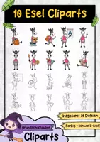 Vorschau - selbst erstellte Cliparts/Grafiken - 10 Esel Clipart Set - Esel Illustration (Tiere Cliparts) - Deckblatt