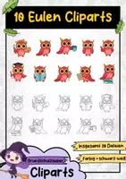 Vorschau - selbst erstellte Cliparts/Grafiken - 10 Eulen Clipart Set - Eule Illustration (Tiere Cliparts) - Deckblatt