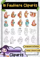 Vorschau - selbst erstellte Cliparts/Grafiken - 10 Faultier Clipart Set - Faultiere Illustration (Tiere Cliparts) - Deckblatt