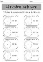 Vorschau - Arbeitsblätter - Die Uhr Klasse 1 Uhrzeit Klasse 2 5 Arbeitsblätter Mathematik - Seite 1
