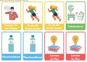 Vorschau - Bildkarten - Frau K_Karten für den Klassenraum_Flur-, Auszeit-, Ausleihkarten. - Seite 1