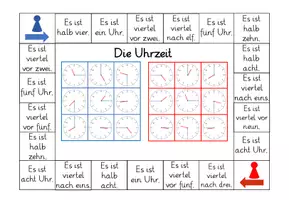 Vorschau - Spiele - Bingospielfeld zum Thema "Die Uhrzeit"- volle, halbe und Viertelstunden (DaZ/ DaF) - Seite 1