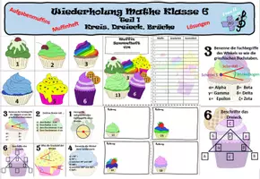 Vorschau - Stationenlernen - Fit in Mathe Klasse 7 - Wiederholung Mathe Klasse 6 - Teil 1 - Kreis, Dreieck, Brüche - Differenzierungsheft - Deckblatt